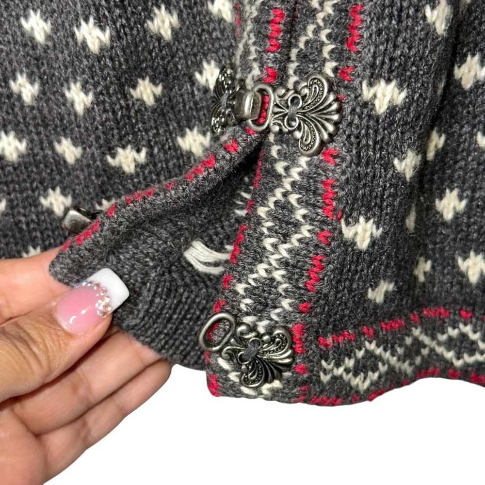 PHD Vintage 80s Ramie Cotton Toggle Scandinavian Fleur De Lis Cardigan Sweater - Picture 8 of 12